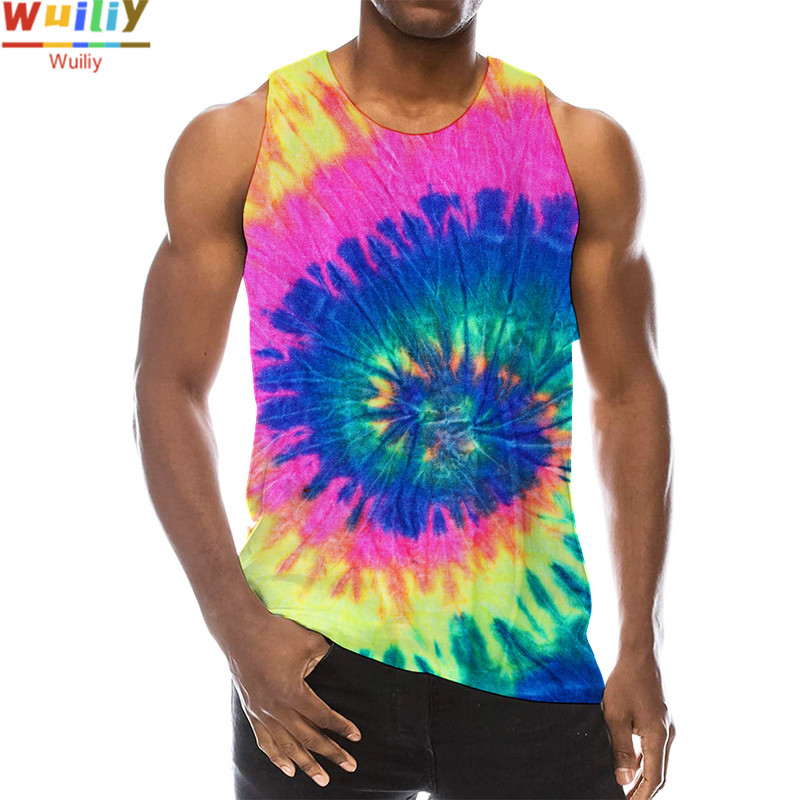 Rainbow Tank Top for Men 3D Print Πολύχρωμο αμάνικο μοτίβο Κορυφαίο γραφικό γιλέκο πολύχρωμο Tees Sport Gym Beach Tanks