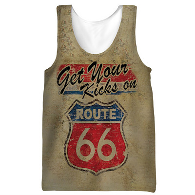 2022. aasta suvi New Route 66 Letter, 3D-prinditud varrukateta jahedad püksid, meeste fitness, lihasevest, hipsteri vabaaja tänavarõivaste topid