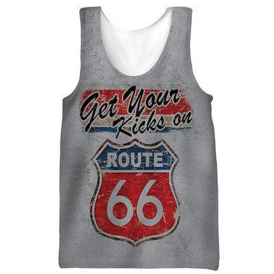 2022. aasta suvi New Route 66 Letter, 3D-prinditud varrukateta jahedad püksid, meeste fitness, lihasevest, hipsteri vabaaja tänavarõivaste topid