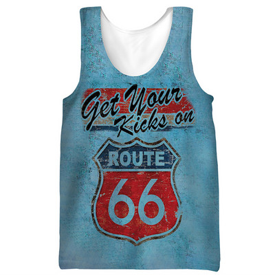 2022. aasta suvi New Route 66 Letter, 3D-prinditud varrukateta jahedad püksid, meeste fitness, lihasevest, hipsteri vabaaja tänavarõivaste topid