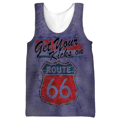 2022. aasta suvi New Route 66 Letter, 3D-prinditud varrukateta jahedad püksid, meeste fitness, lihasevest, hipsteri vabaaja tänavarõivaste topid