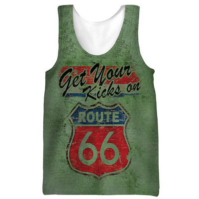 2022. aasta suvi New Route 66 Letter, 3D-prinditud varrukateta jahedad püksid, meeste fitness, lihasevest, hipsteri vabaaja tänavarõivaste topid