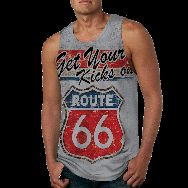 2022. aasta suvi New Route 66 Letter, 3D-prinditud varrukateta jahedad püksid, meeste fitness, lihasevest, hipsteri vabaaja tänavarõivaste topid