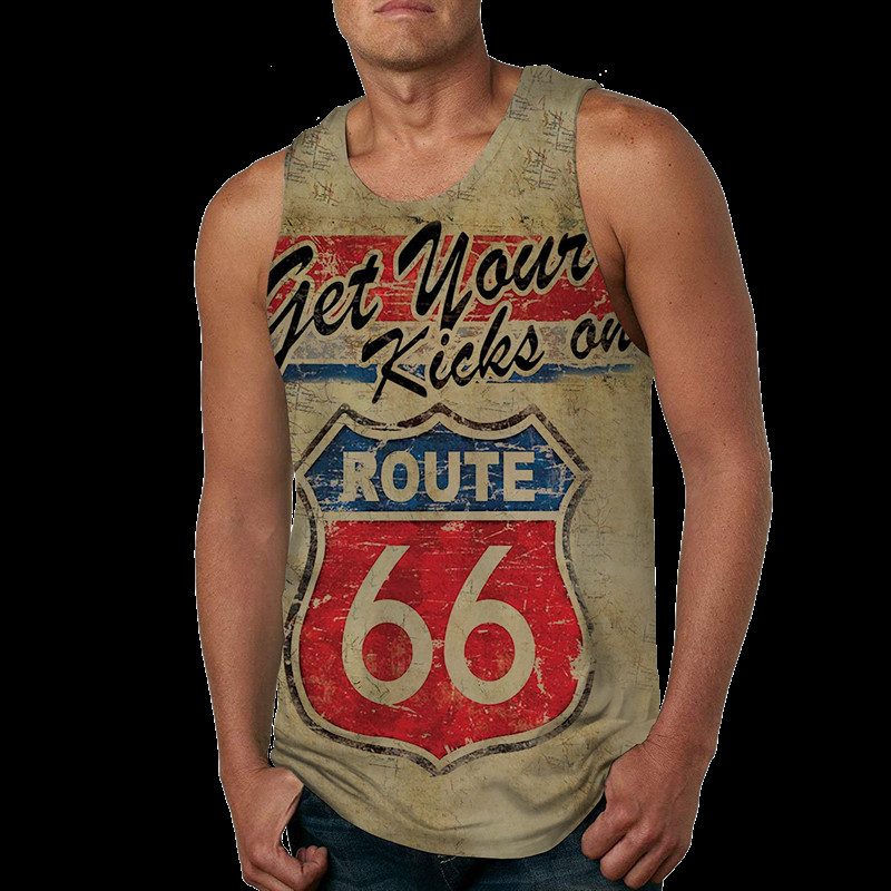 2022. aasta suvi New Route 66 Letter, 3D-prinditud varrukateta jahedad püksid, meeste fitness, lihasevest, hipsteri vabaaja tänavarõivaste topid