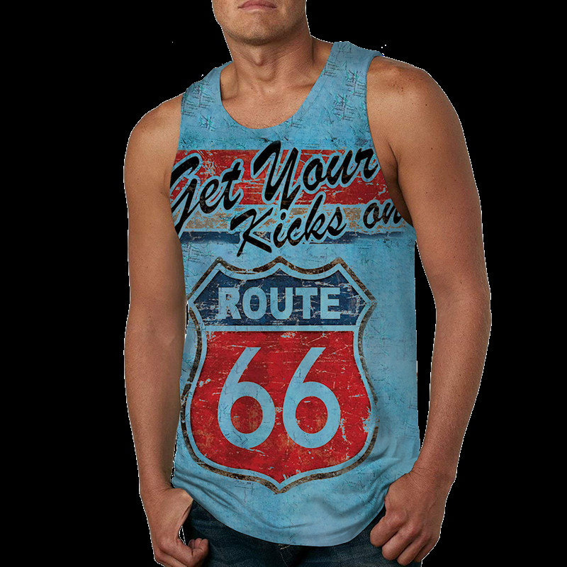2022. aasta suvi New Route 66 Letter, 3D-prinditud varrukateta jahedad püksid, meeste fitness, lihasevest, hipsteri vabaaja tänavarõivaste topid