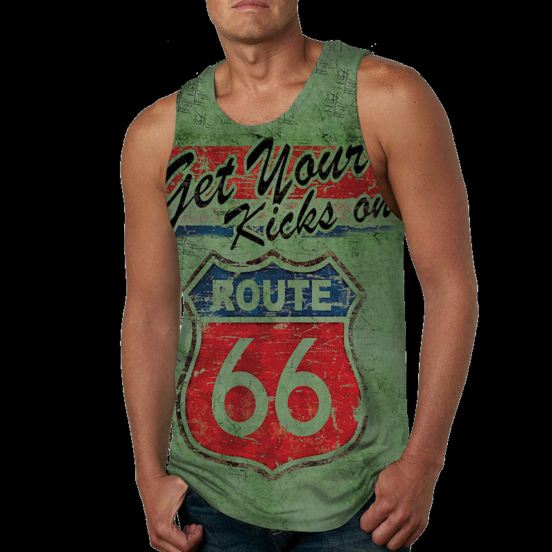 2022. aasta suvi New Route 66 Letter, 3D-prinditud varrukateta jahedad püksid, meeste fitness, lihasevest, hipsteri vabaaja tänavarõivaste topid