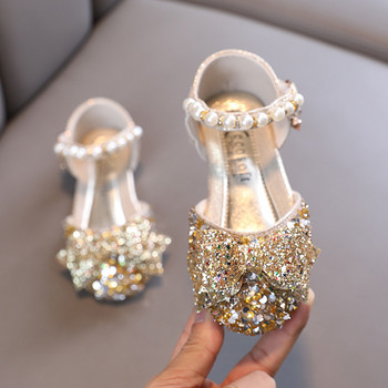 2023 Νέα καλοκαιρινά σανδάλια για κορίτσια Bling Pearls Bow Princess Shoes Baby Dance Performance Παπούτσια Παγιέτες Flat σανδάλια H537