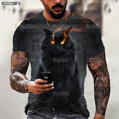 Aranyos, 3D állatos macskanyomat férfi női póló nyári felsők túlméretezett póló O nyakú rövid ujjú, laza alkalmi férfi ruházat 5XL póló