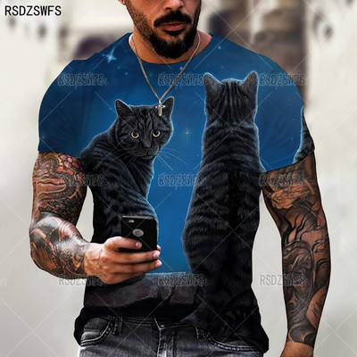 Aranyos, 3D állatos macskanyomat férfi női póló nyári felsők túlméretezett póló O nyakú rövid ujjú, laza alkalmi férfi ruházat 5XL póló