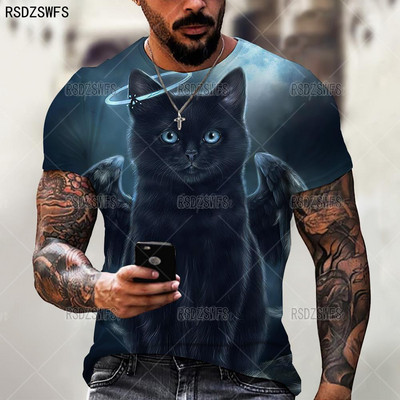 Aranyos, 3D állatos macskanyomat férfi női póló nyári felsők túlméretezett póló O nyakú rövid ujjú, laza alkalmi férfi ruházat 5XL póló