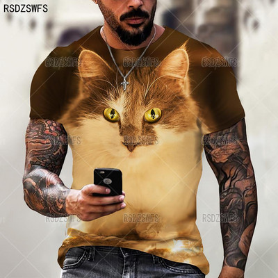 Aranyos, 3D állatos macskanyomat férfi női póló nyári felsők túlméretezett póló O nyakú rövid ujjú, laza alkalmi férfi ruházat 5XL póló