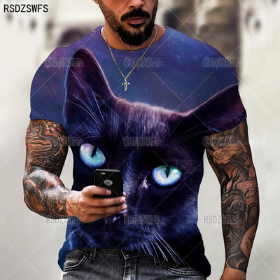 Aranyos, 3D állatos macskanyomat férfi női póló nyári felsők túlméretezett póló O nyakú rövid ujjú, laza alkalmi férfi ruházat 5XL póló