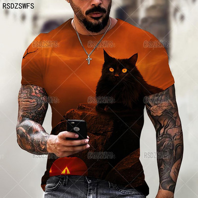 Aranyos, 3D állatos macskanyomat férfi női póló nyári felsők túlméretezett póló O nyakú rövid ujjú, laza alkalmi férfi ruházat 5XL póló