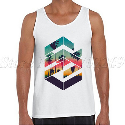 2021 Нова мода Мъжки летни потници Geometric Sunset beach printed мъжки ретро стил Ежедневна жилетка