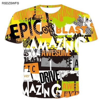 Új európai és amerikai divatos 3D háromdimenziós rövid ujjú póló Férfi Tough Guy Sport Futás Fitness Terep