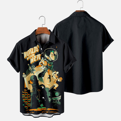 Cămăși pentru bărbați 2022, la modă, ocazional, cu mânecă scurtă, cu rever, cu stele, cu imprimeu 3d, cu desene animate Harajuku, cămăși vintage supradimensionate pentru bărbați hawaiani