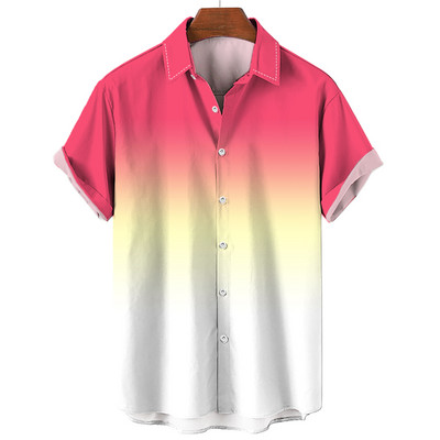 Cămăși hawaiene pentru bărbați de vară 2022 pentru bărbați, rece, subțiri, respirabile, guler vopsit în gradient, ocazional, tricou cu mânecă scurtă, îmbrăcăminte pentru bărbați