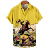 Cămașă de cowboy pentru bărbați de modă Cămăși de cowboy cu imprimeu 3d pentru bărbați, clasic, cu mânecă scurtă, vintage, tricou, bluză supradimensionată, pentru bărbați