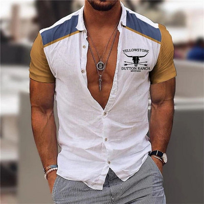 Cămașă de cowboy pentru bărbați de modă Cămăși de cowboy cu imprimeu 3d pentru bărbați, clasic, cu mânecă scurtă, vintage, tricou, bluză supradimensionată, pentru bărbați