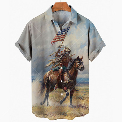 Cămașă de cowboy pentru bărbați de modă Cămăși de cowboy cu imprimeu 3d pentru bărbați, clasic, cu mânecă scurtă, vintage, tricou, bluză supradimensionată, pentru bărbați