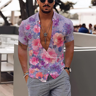 2023. gada Havaju salu tropu vīriešu krekli Vīriešu 3D apdruka, brīvdienu blūze ar īsām piedurknēm Harajuku 5xl lielizmēra topi T-krekls vīrietis