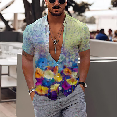 2023. gada Havaju salu tropu vīriešu krekli Vīriešu 3D apdruka, brīvdienu blūze ar īsām piedurknēm Harajuku 5xl lielizmēra topi T-krekls vīrietis