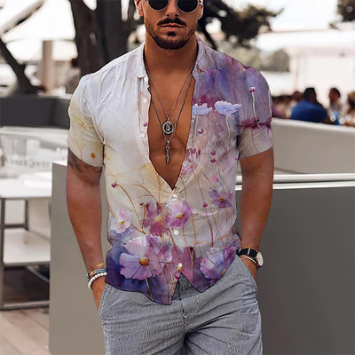 2023. gada Havaju salu tropu vīriešu krekli Vīriešu 3D apdruka, brīvdienu blūze ar īsām piedurknēm Harajuku 5xl lielizmēra topi T-krekls vīrietis