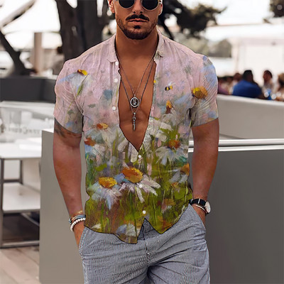 2023. gada Havaju salu tropu vīriešu krekli Vīriešu 3D apdruka, brīvdienu blūze ar īsām piedurknēm Harajuku 5xl lielizmēra topi T-krekls vīrietis