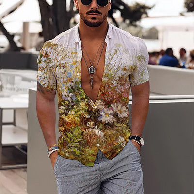 2023. gada Havaju salu tropu vīriešu krekli Vīriešu 3D apdruka, brīvdienu blūze ar īsām piedurknēm Harajuku 5xl lielizmēra topi T-krekls vīrietis