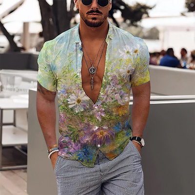 2023. gada Havaju salu tropu vīriešu krekli Vīriešu 3D apdruka, brīvdienu blūze ar īsām piedurknēm Harajuku 5xl lielizmēra topi T-krekls vīrietis