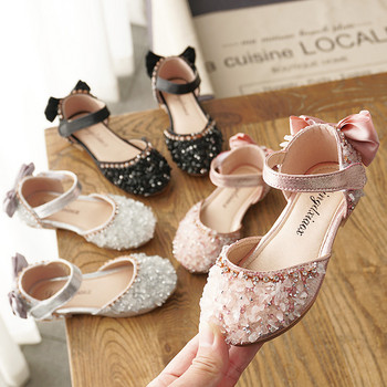Нови детски кожени обувки Сватбени обувки за момичета Детски сандали за принцеса Пайети и панделка Момичета Ежедневни обувки за танци Плоски сандали E462