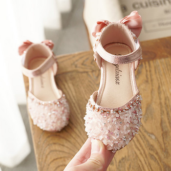 Нови детски кожени обувки Сватбени обувки за момичета Детски сандали за принцеса Пайети и панделка Момичета Ежедневни обувки за танци Плоски сандали E462
