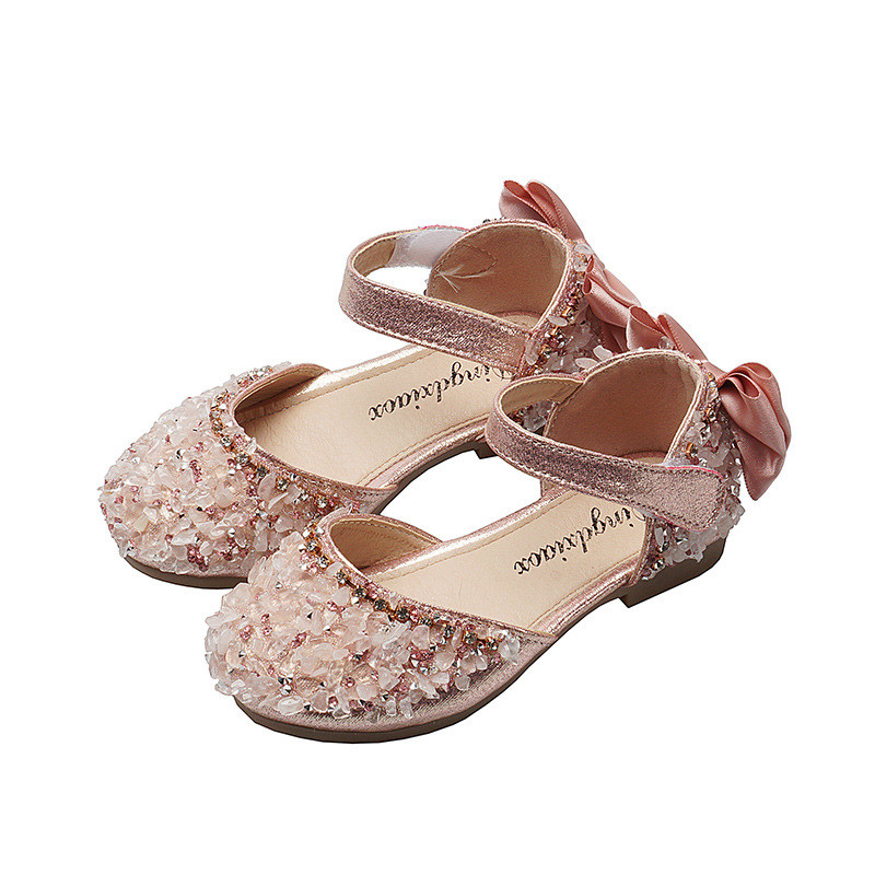 Pantofi noi din piele pentru copii Pantofi de nuntă pentru fete Sandale prințesă cu paiete Fundă pentru fete Pantofi de dans casual Sandale plate E462