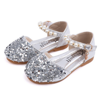 Детски кожени обувки за парти 2023 г. Нови момичета PU Детски обувки Рокля за танци Единични обувки за момичета Сребърно, розово, златно A619