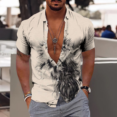 2022 Bumbac Animal Cool 3d Cămașă Hawaiană Bărbat Lejer, Respirabil, Ocazional, Cămași Bărbați Streetwear Plajă Cămașă Bărbați Mărimea UE