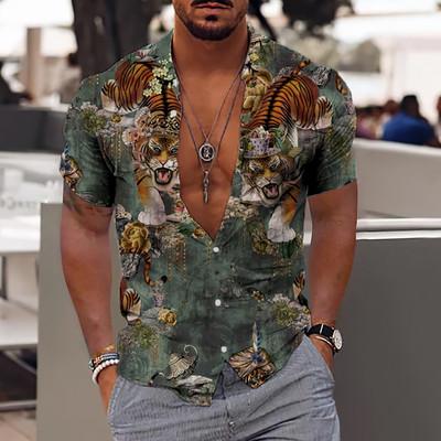 2022 Bumbac Animal Cool 3d Cămașă Hawaiană Bărbat Lejer, Respirabil, Ocazional, Cămași Bărbați Streetwear Plajă Cămașă Bărbați Mărimea UE