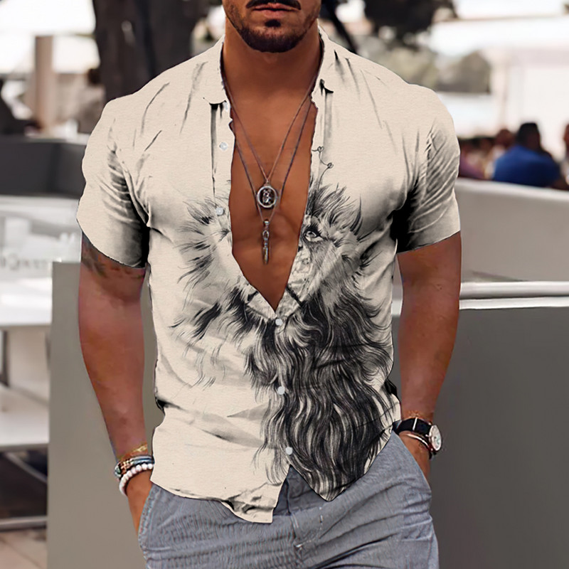 2022 Bumbac Animal Cool 3d Cămașă Hawaiană Bărbat Lejer, Respirabil, Ocazional, Cămași Bărbați Streetwear Plajă Cămașă Bărbați Mărimea UE
