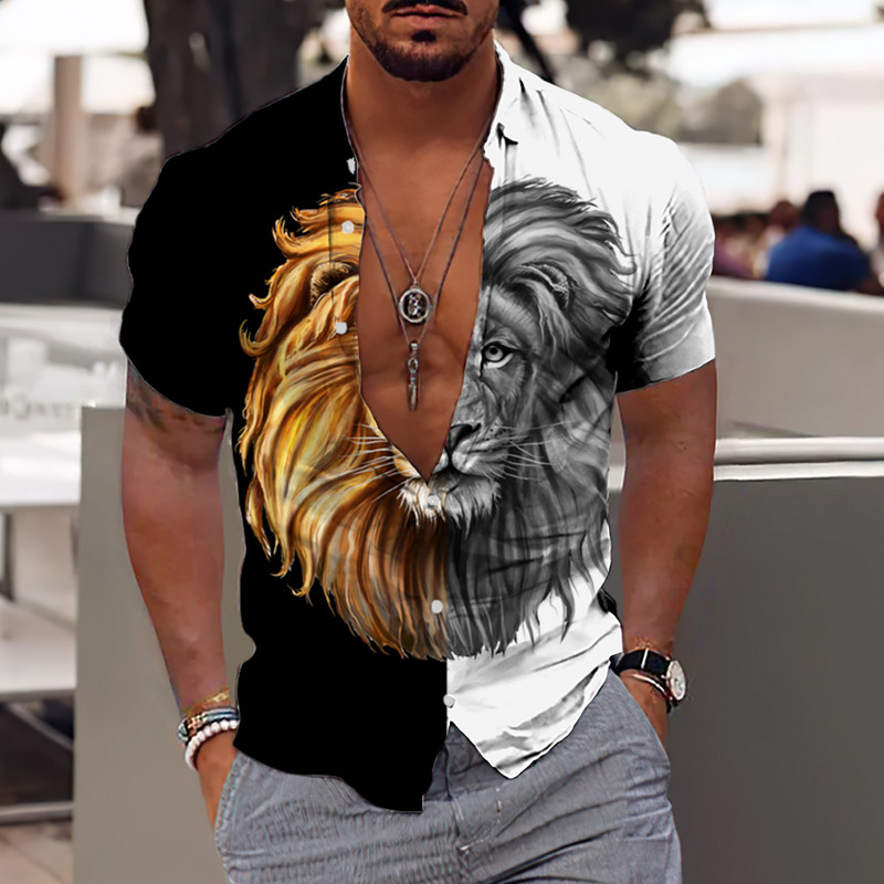 2022 Bumbac Animal Cool 3d Cămașă Hawaiană Bărbat Lejer, Respirabil, Ocazional, Cămași Bărbați Streetwear Plajă Cămașă Bărbați Mărimea UE