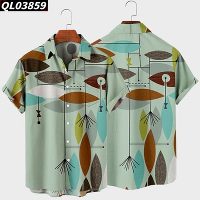 Ανδρικό κοντομάνικο πουκάμισο πέτο 2022 Oversized 8 3D Geometric Print Ανδρικό πουκάμισο τσέπης Harajuku Hot Style