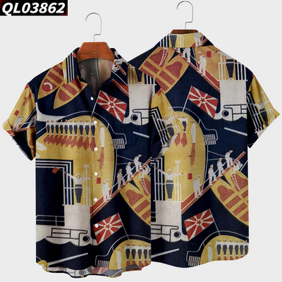 Ανδρικό κοντομάνικο πουκάμισο πέτο 2022 Oversized 8 3D Geometric Print Ανδρικό πουκάμισο τσέπης Harajuku Hot Style