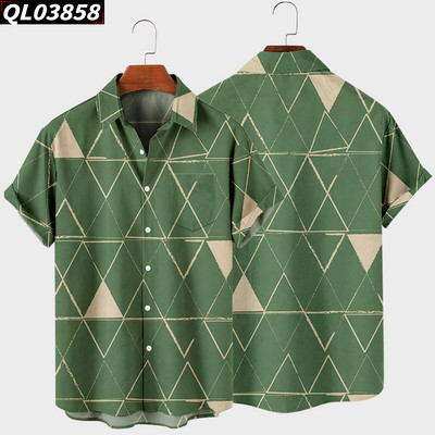 Ανδρικό κοντομάνικο πουκάμισο πέτο 2022 Oversized 8 3D Geometric Print Ανδρικό πουκάμισο τσέπης Harajuku Hot Style