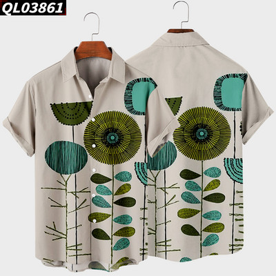 Ανδρικό κοντομάνικο πουκάμισο πέτο 2022 Oversized 8 3D Geometric Print Ανδρικό πουκάμισο τσέπης Harajuku Hot Style