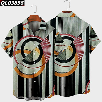 Ανδρικό κοντομάνικο πουκάμισο πέτο 2022 Oversized 8 3D Geometric Print Ανδρικό πουκάμισο τσέπης Harajuku Hot Style