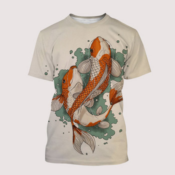 2022 Lucky T-Shirts Koi Fish Art 3D Print Streetwear Мъжки Жени Мода О-образно деколте Извънгабаритна тениска Harajuku Детски тениски Топове Дрехи