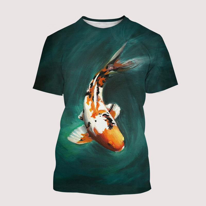 2022 Lucky Pólók Koi Fish Art 3D nyomtatás Utcai ruházat Férfi Női Divat O-nyakú Túlméretes póló Harajuku Gyerekek Pólók Felsők Ruházat