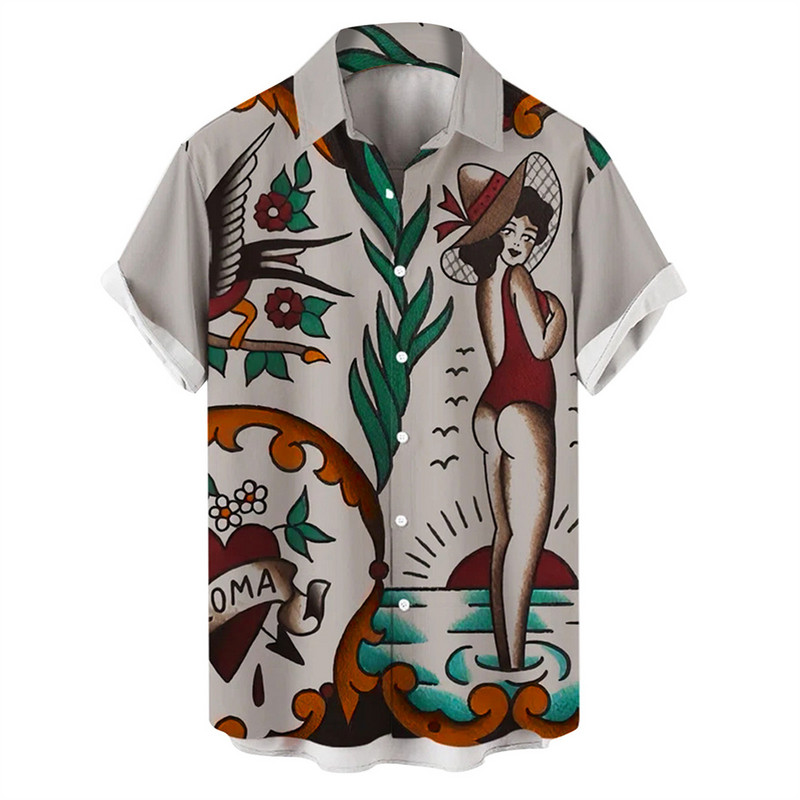 2022. aasta suve retromoodne merineitsi särk 3d Hawaii särgid meeste särk vabaaja lühikeste varrukatega lahtised hingavad särgid