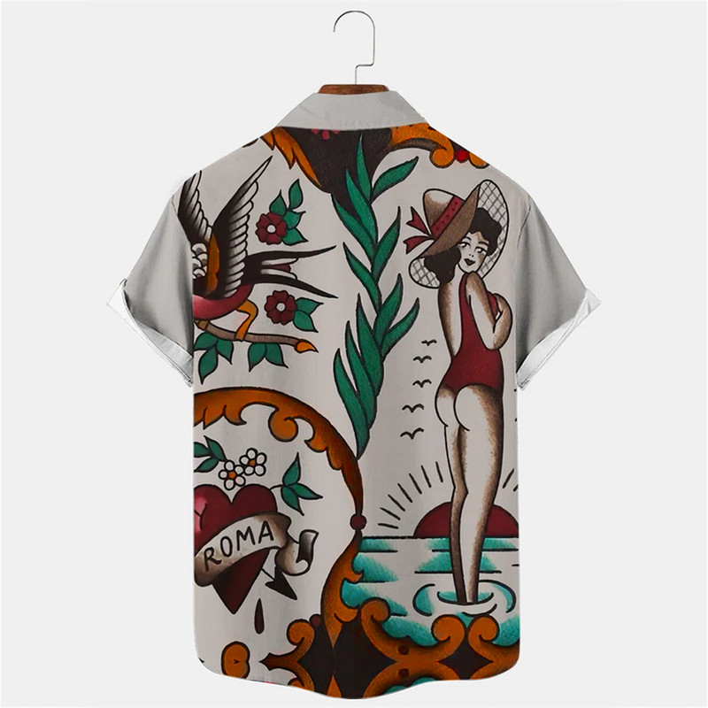 2022. aasta suve retromoodne merineitsi särk 3d Hawaii särgid meeste särk vabaaja lühikeste varrukatega lahtised hingavad särgid