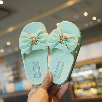 Пантофи за момичета с пеперуден възел Детски обувки за открито Модерни плажни обувки с големи кристали Пързалки за момичета Стайни обувки E04083