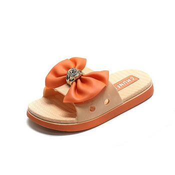 Пантофи за момичета с пеперуден възел Детски обувки за открито Модерни плажни обувки с големи кристали Пързалки за момичета Стайни обувки E04083