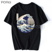 Japonské tričko s krátkym rukávom a motívom Veľkej vlny Kanagawa, 100% bavlna, letné pánske nadrozmerné tričká, módne pánske košele 2022